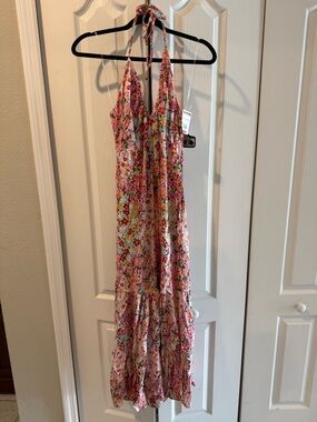 Floral Halter Maxi Dress - Pink Multi